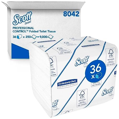 Image of Scott Control Folded Toilet Tissue, 2-Ply Bulk Toilet Paper, Hygienic, Embossed, FSC Certified, Single Sheet Dispensing, 36 Packs x 250 Sheets (9,000 Sheets Total). model nr. 8042