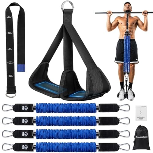 Image of ALongSong Pull Up Assistance Bands with Foot Support Pedal 80-320LBS Heavy Duty 4 Resistance Bands Adjustable Weight/Height with 80Lbs Bands&Measured Strap for Strength Training Home Gym