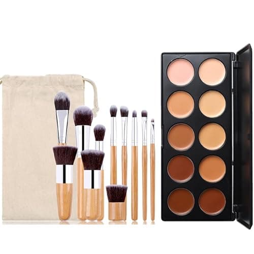 Image of Professional Makeup Cream Contour Palette, MKNZOME 10 Colours Concearler Full Coverage & Makeup Brush Set Contour Concearler Palette Contouring Face Make Up Gift for Women Girls