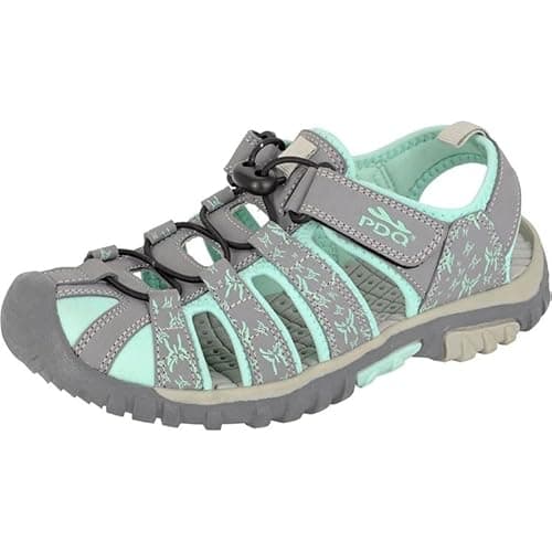 Image of PDQ L659 Toggle Touch Fastening Sports Trail Sandals - Grey/Mint - 5 UK