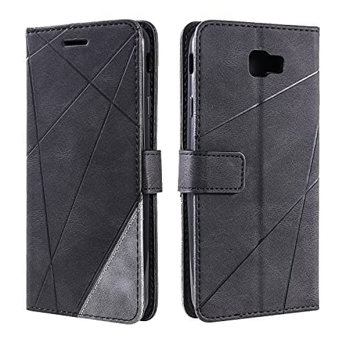 Image of SONWO Case for Galaxy J7 Prime/Galaxy On 7 Case, Premium Leather Flip Wallet Case Magnetic Closure Card Slots Kickstand Phone Case for Galaxy J7 Prime/Galaxy On 7, Black