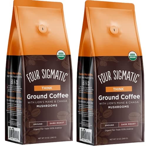 Image of Four Sigma Mushroom Ground Coffee with Lion's Mane, Think, Dark Roast, 340g, Pack of 2