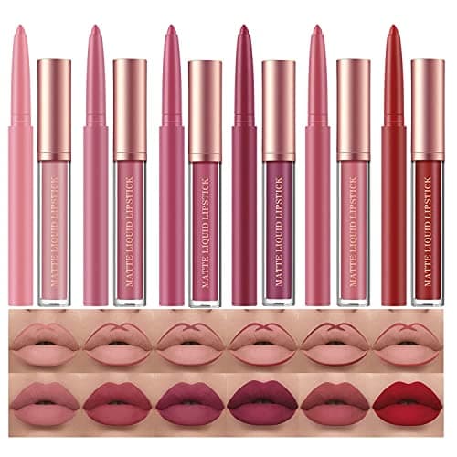 Image of 12 Pcs Liquid Lipstick Lipliner Set Nude Lipliner Matte Lipstick Long Lasting Non-Fading Waterproof Lip Glosses Makeup Set Gift For Women (Set B)
