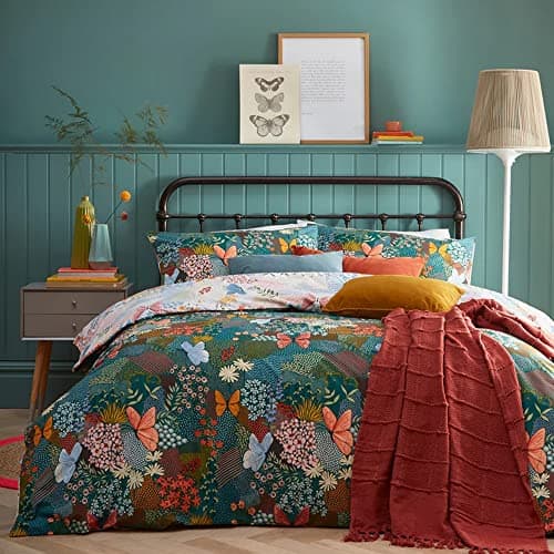 Image of furn. Forage Duvet Cover Set – Wonderland Butterfly Floral Bedding (Teal Green - Double)