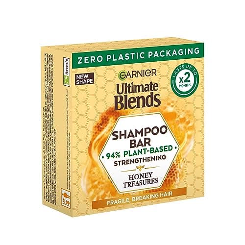 Image of Garnier Strengthening Hair Soap Bar Shampoo For Damaged Hair, Ultimate Blends Honey Treasures With Zero Plastic Waste, 94 Percent Plant-Origin, Nourishing Solid Shampoo, In Cardboard Box, 60g