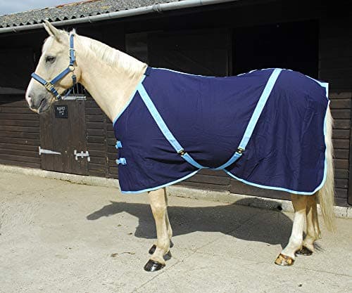 Image of Rhinegold Cotton Mix Summer Sheet Horse Rug in Navy/Baby Blue 6.6