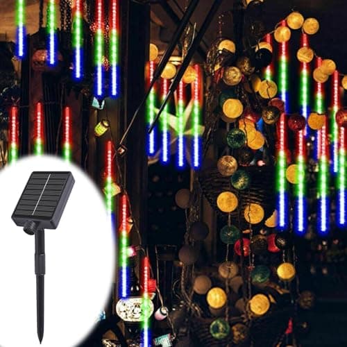Image of ACESOME Solar Outdoor Christmas Lights, Meteor Shower Lights, 30CM 8 Tube Icicle Lights Outdoor, Waterproof Falling Rain Light for Halloween, Xmas Decorations, Window, Wedding & Party (Colorful)