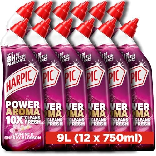 Image of Harpic Power Aroma 10X Toilet Cleaning Gel, Jasmine & Cherry Blossom Fragrance, 12 x 750ml
