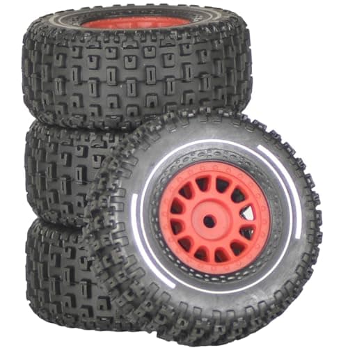 Image of Pre-Glued 1/14 RC Truck Tires & Wheels (4PCS) - 12mm Hex All-Terrain Tires 2.56" OD - Compatible with Traxxas, ARRMA Mojave GROM, Tamiya Kyosho HPI 1/14-1/18 Scale On/Off Road