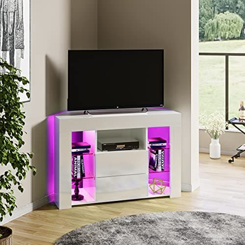 Image of Panana TV Stand Cabinet Sideboard 2 Storages 4 Glass Shelves And RGB LED Lights (white)