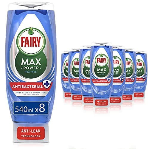 Image of Fairy Max Power Washing Up Liquid, Antibacterial, 4.32 L (540 Ml X 8), Tea Tree Scent, Easy & Effortless Cleaning, Even On Your Greasiest Pots & Pans