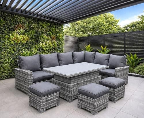 Image of 9 Seater Rattan Garden Furniture Set with Rising Table - Left or Right Hand Outdoor Furniture Rattan Corner Sofa Garden Patio Sets - FREE COVER INCLUDED (Dark Grey, Left/Right Hand Configurable)
