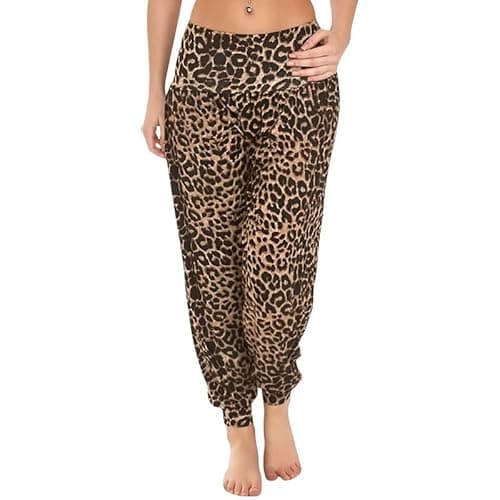 Image of harlogistics Women Harem Trousers - Full Length Stretch Casual Pants - Harem Yoga Pilates Pants for Ladies - Casual Wear - Elasticated - Light Weight Summer Ladies Bottoms (Leopard Print - S-M)