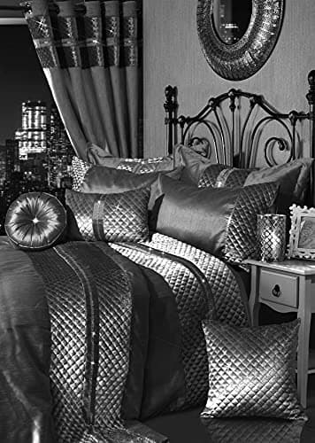 Image of Olivia Rocco Kylie Duvet Cover Set Quilted Velvet Diamante Quilt Covers Luxury Bedding Sets, Charcoal Single