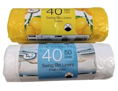 Image of Tidyz 2 (80 Liners) X Strong Tie Handles 50 Litres Fragranced Swing Bin Liners Drawstring Refuse Sacks Bags - 40 Citrus Lemon & 40 Fresh Linen Summer Breeze Ideal For Kitchen, bedroom, bathroom etc