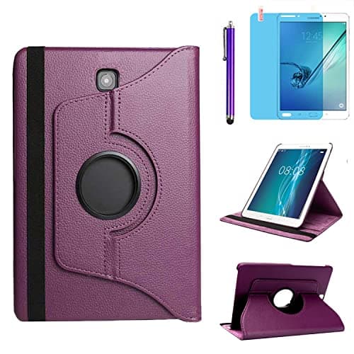 Image of Case for Samsung Galaxy Tab S2 8.0 inch 2015 (SM-T710 SM-T713 SM-T715),360 Degree Rotating Stand Case Smart Protective Cover,With Stylus Pen,Screen Film (Purple)