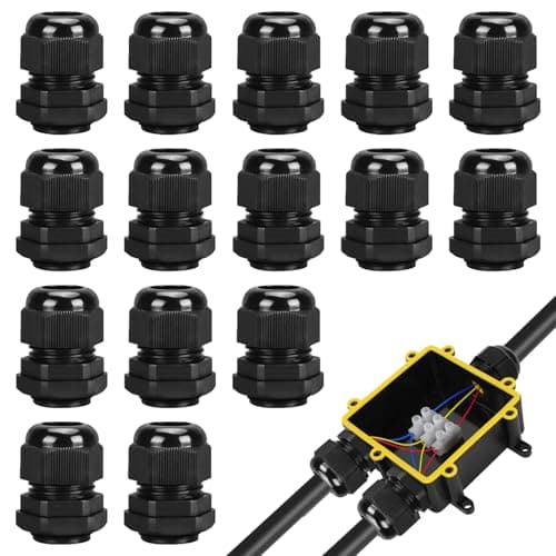 Image of 15 Pack M20 Cable Gland Black, M20 20mm IP68 Waterproof Black Cable Glands, Cables Gland Suitable for 6mm - 12mm Cables, Plastic Nylon Compression Glands Connectors with Locknut and Washer