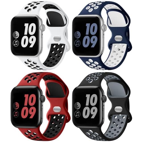 Image of Adorve 4 Pack Sports Silicone Strap for Apple Watch 11 Straps 46mm 45mm 44mm 49mm 42mm - Breathable Air Holes Band for iWatch Series 10 9 8 7 6 5 4 Ultra SE 3 2 1, Two-Tone Design for Men & Women