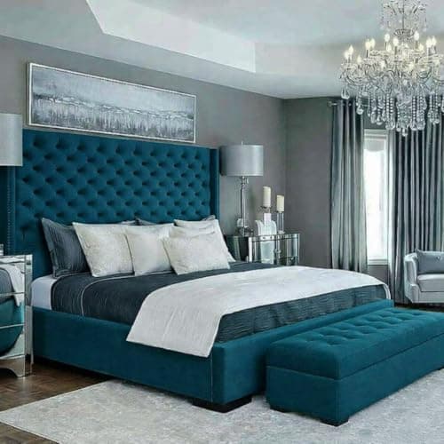 Image of Bespoke Chesterfield Plush Velvet Nina Wingback Bed Frame - Mattress/Gas Lift - UK Made - Double/Super King (Teal Plush, Super King 6ft Bed Frame)