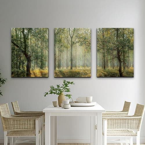 Image of Misty Forest - Wrapped Canvas Wall Art, Tranquil Tree Artwork, Forest Painting Print for Wall Decor, Ideal for Living Room or Office (Wrapped Canvas, 12" x 16", Forest)