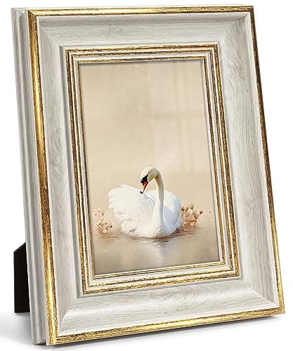 Image of Afuly 6x4 Photo Frame 4x6 Vintage in Gold and Off White Picture Frames for Desk Wall Hanging Antique Distresssed Picture Frame Retro Chic Christmas Birthday Women Family Friends Gifts