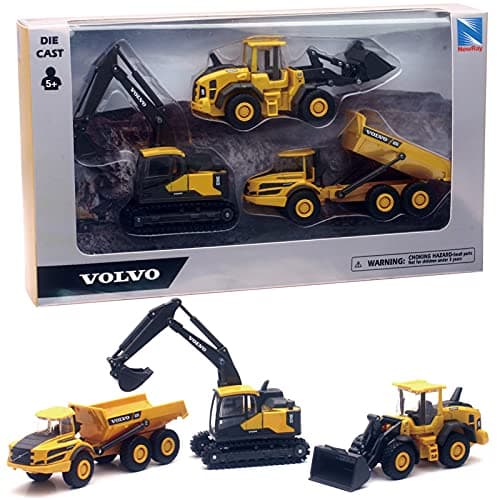 Image of New Ray Volvo Construction Vehicle Die-Cast Set, 3 Pieces, Scale Models, Ages 5+