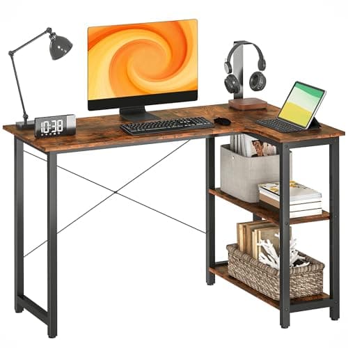 Image of HOMCOM L Shaped Desk, Corner Computer Desk with Bookshelf for Home Office, Study Room, Workstation, 120 x 73.2 x 75cm, Rustic Brown