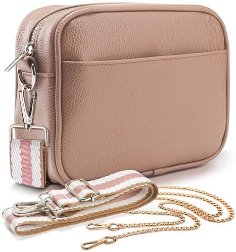 Image of Lily England Cross Body Bag Women, Over Shoulder Bags with Adjustable Wide Strap & Chain, Versatile Crossbody Bags for Women & Ladies Handbags, Brown