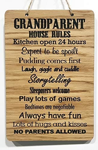 Image of Charlie & Jane Grandparent House rules rustic wooden Hanging Sign room plaque hand made
