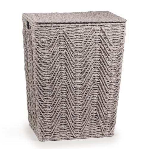 Image of woodluv Laundry Basket with Lid, Woven Storage Basket, Laundry Hamper Bin Storage Organiser, Washing Basket for Dirty Clothes Bathroom, Medium - Grey