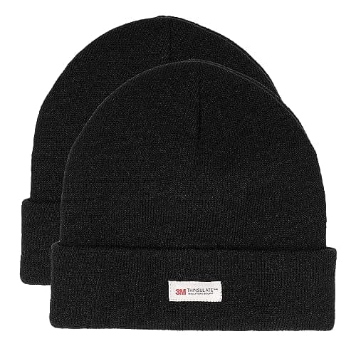 Image of Heatwave Pack of 2 Mens Knitted 3M Thinsulate Insulated Thermal Ski Beanie Hats Warm Classical Design Modern and Super Soft Outdoor Winter Hat with Turn Up Cuff, Black