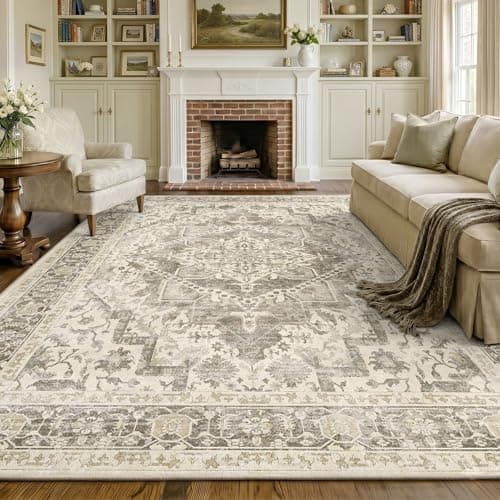 Image of INOVADAY Rugs Living Room 200x300 cm Washable Rug Vintage Low Pile Anti-Slip Carpet with Print Pattern for Bedroom Home Office Indoor Beige/Brown/Camel