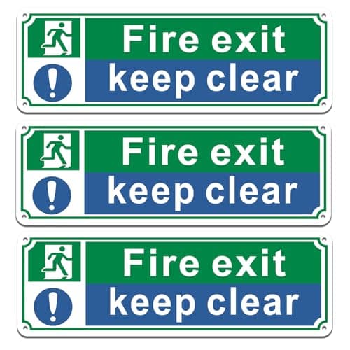 Image of Yuzkouge Fire Exit Keep Clear Sign - 3 Pack,Rust Free Aluminum Fire Safety Sign, Weatherproof, Fade Resistant, Easy Mounting.