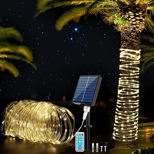 Image of SMY Lighting Solar Rope Lights Outdoor, 72FT 200 LED Solar Powered Rope String Light with Remote Control,8 Modes IP67 Waterproof Solar Light Decorative for Yard Garden Fence Party Camping Wedding