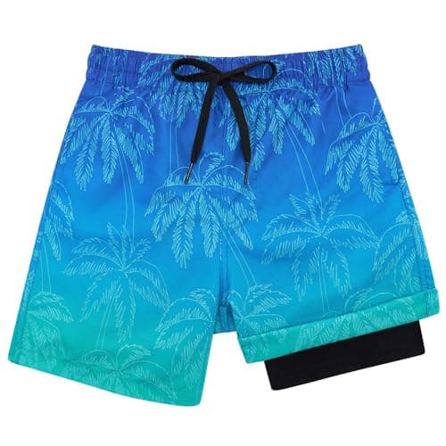 Image of Kids4ever Boys Swimming Shorts with Compression Liner 2 in 1 Kids Swim Shorts Summer Quick Dry Hawaii Beach Boardshorts with Pockets Teens Swimwear 14-16 Years