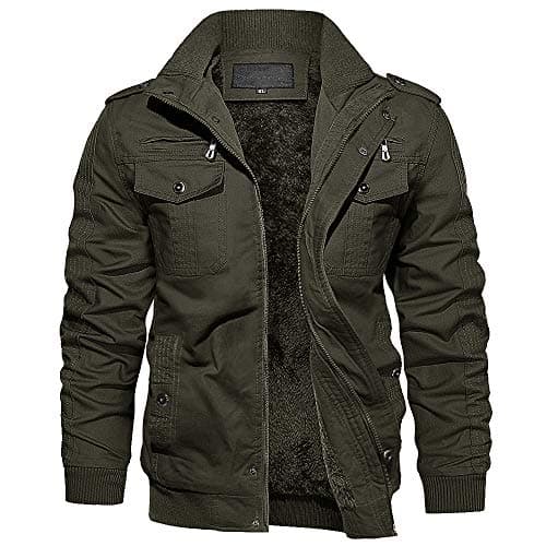 Image of EKLENTSON Combat Jackets Winter Fleece Cargo Jackets Outdoor Warm Hunting Walking Windproof Bomber Coat Army Green XXL