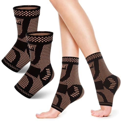 Image of Copper Ankle Brace, Copper Infused Ankle Support Compression Sleeve for Foot Pain Relief, Plantar Fasciitis, Sprained Ankle, Achilles Tendonitis, Open Toe Compression Socks for Men Women(L)
