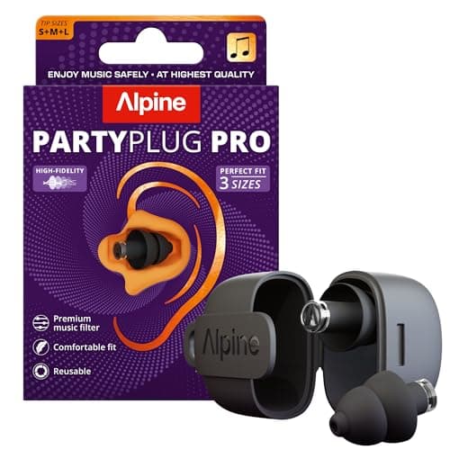 Image of Alpine PartyPlug Pro Ear Plugs for Concerts - New & Improved High Fidelity Professional Earplugs, 21dB Noise Reduction, Hearing Protection for Music Festivals, Raves & Events, 3 Tip Sizes, Black