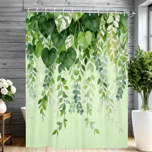 Image of Bovlleetd 100x170cm Hanging Greenery Shower Curtain Lush Foliage Variegated Delicate Eucalyptus Soft Green Gradient Fresh Tropical Boho Aesthetic Waterproof Polyester Fabric With Hooks