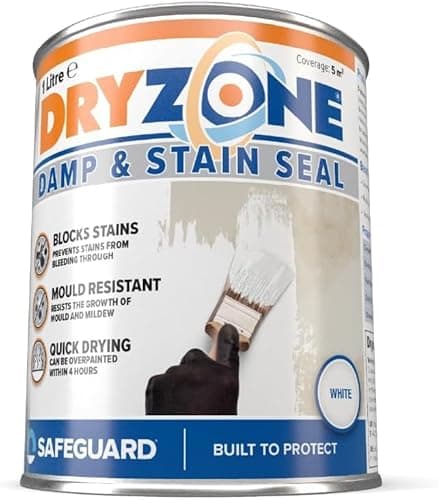 Image of Dryzone Damp Proof & Damp Seal Paint White (1L) for Walls, Bathrooms, Ceilings & Interior Surfaces – Blocks Damp, Mould & Stains - Quick Drying Matt Undercoat Paint