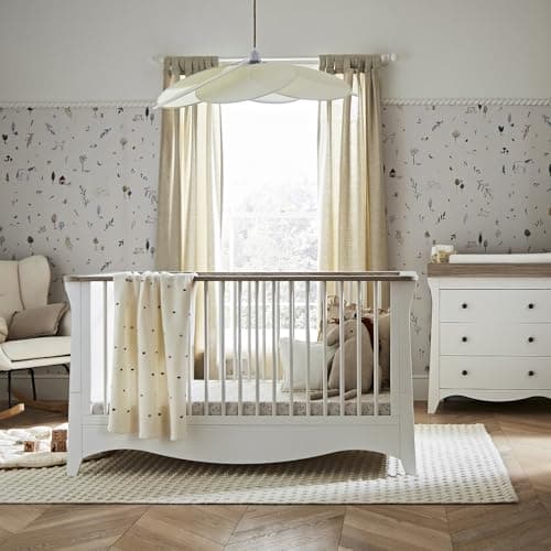 Image of CuddleCo Clara Nursery Furniture Set in White & Ash | Convertible Baby Cot Bed, Baby Changing Table with Drawers and Kids Wardrobe (2pc)