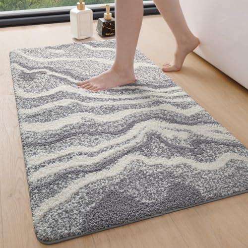 Image of DEXI Microfibre Bath Mat 60 x 90 cm, Non-Slip Absorbent Bathroom Mats, Extra Soft Thick Absorbent Bathmat, Washable Rugs for Shower Floor, Grey