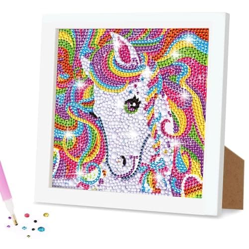 Image of AUAUY 5D DIY Diamond Art Painting Kit, Rainbow Unicorn Diamond Painting Kits for Adults, Full Drill Crystal Rhinestone Arts and Crafts with Wooden Frame, Diamond Art Gem Painting Beginners