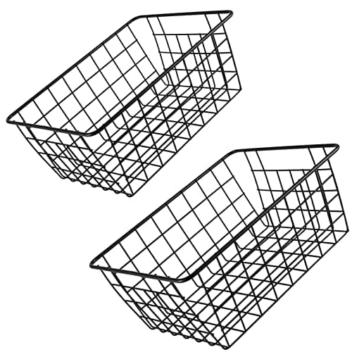 Image of KOHAND 2 Pack 28 x 22 x 12 CM Black Wire Storage Baskets, Metal Iron Storage Bin, Wire Freezer Organizer Bin, Small Pantry Baskets for Food, Snacks, Drinks, Fruits