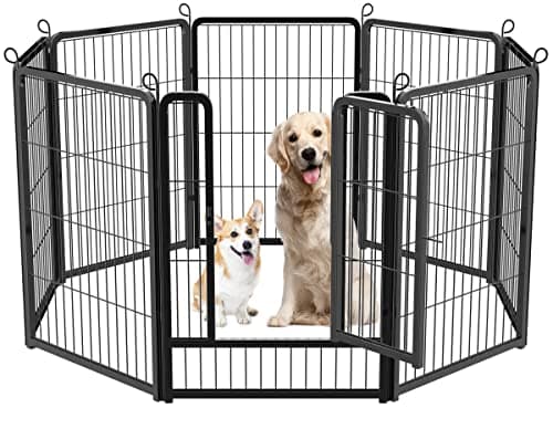 Image of HOMIDEC Dog Pen, 8 Panel Puppy Pen with Door, High 80cm Indoor/Outdoor Pet Exercise Playpen, Portable Detachable Animal Run Enclosures for Dogs, Puppies, Cats, Rabbits and Other Animals (Black)