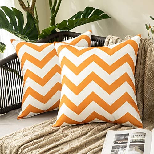 Image of MIULEE Pack of 2 Outdoor Waterproof Cushion Cover with Wave patterns Throw Pillow Case Home Decorating Protectors for Tent Park Bed Sofa Chair Bedroom Decorative 45x45cm 18x18inch Orange