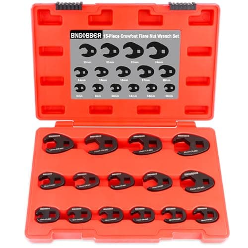 Image of BINGCOBBER 15 Pieces 3/8” 1/2”Crowfoot Wrench Set,8-24MM Metric Chromium Molybdenum Steel Open End Drive Crows feet Spanners Wrench Set