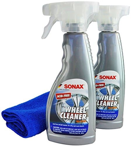 Image of SONAX Wheel Cleaner Full Effect - Acid-Free, pH Balanced - 16.9 fl. oz. - 2 x 500ml Bottles & 1 Microfiber Cloth