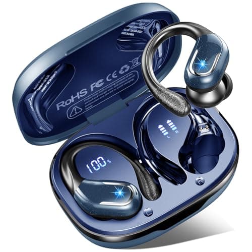 Image of Wireless Earbuds Sport, 2026 Rulefiss 75Hrs Bluetooth 5.4 Headphones HiFi Stereo Ear Buds, 4 ENC Noise-Cancelling Mic, IP7 Waterproof Running Earphones with Earhook, USB-C, for Android iOS, Matte Blue