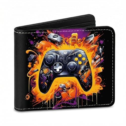 Image of Boys Wallet Graffiti Game Style Controller Design Bifold PU Wallet with Compact Storage for Daily Use Look with Game Controller Perfect for Daily Use and Travel Scenarios Teenagers Girls School